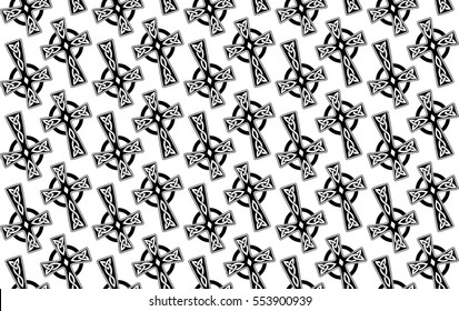 Cross viking texture. Template sample pattern. Repeated seamless. Black and White print fabric textile.