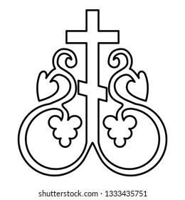 Cross vine Cross monogram Symbol secret communion sign Religious cross anchors icon black color outline vector illustration flat style simple image