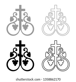 Cross vine Cross monogram Symbol secret communion sign Religious cross anchors icon set black color vector illustration flat style simple image