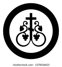 Cross vine Cross monogram Symbol secret communion sign Religious cross anchors icon in circle round black color vector illustration flat style simple image