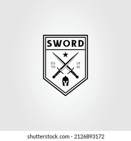 cross warrior sword badge logo vector illustration design
