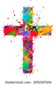 cross watercolor splash painting, blade splatter vector, for T-shirt 