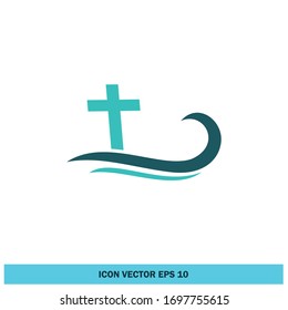 cross and wave icon christian symbol design element vector eps 10