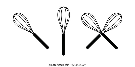 Cross whisk whisking or beater mixer for cooking egg icon vector collection. Stainless steel whisk tool in the kitchen symbol silhouette