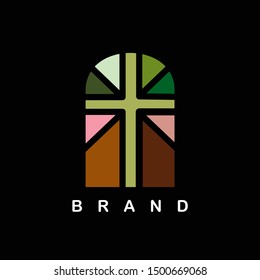 the cross in the window logo concept isolated on black background