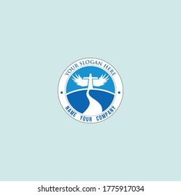 cross wing church logo design vector