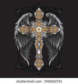 cross with wings vector ornament