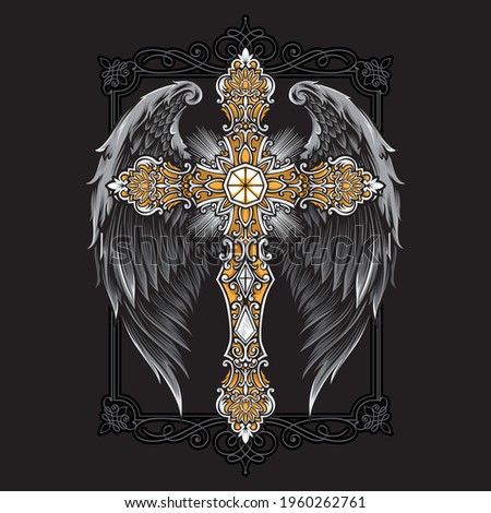 cross with wings vector ornament