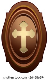 Cross Wooden Ornament Sign, Vector Illustration isolated on White Background. 
