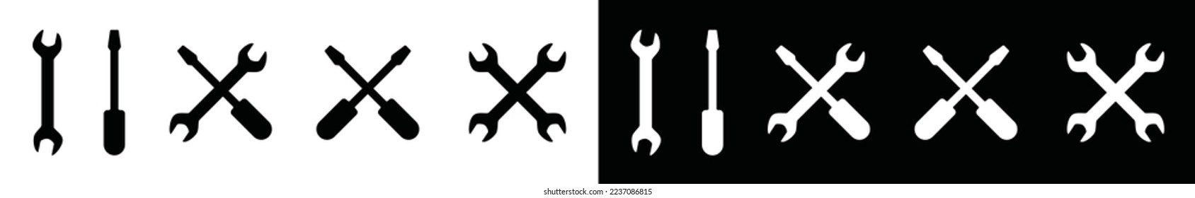 Cross wrench and screwdriver icon set. Workshop tools icon vector. Garage service, repair, fix, restore, maintenance symbol illustration