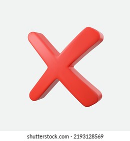 Cross or wrong  mark sign 3d illustration. Interface button isolated on white.