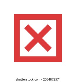 Cross x icon on box button. Wrong, reject icon vector illustration