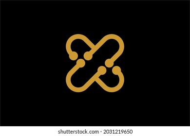 Cross X logo design vector. Letter X outline abstract symbol. Type X and dots vector icons.