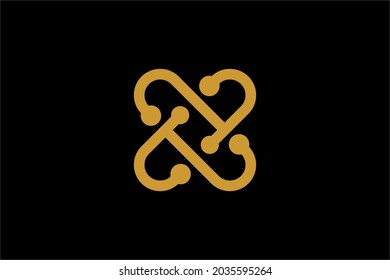 Cross X logo design vector. Letter X outline abstract symbol. Type X and dots vector icons.