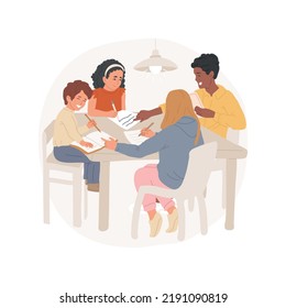 Cross-age peer tutoring isolated cartoon vector illustration. Older student teaching younger, helping with homework, educational resource center, homework help, academic support vector cartoon.