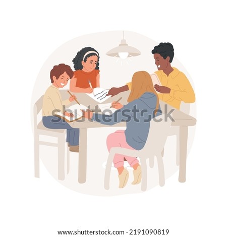 Cross-age peer tutoring isolated cartoon vector illustration. Older student teaching younger, helping with homework, educational resource center, homework help, academic support vector cartoon.