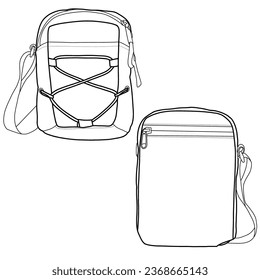 Crossbody bag outline. Sling bag vector illustration sketch template isolated on a white background