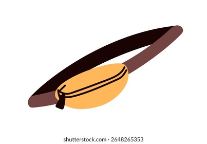 Saco de cruz. Bolsa crossbody unisex pequeno, acessório de estilo urbano com alça longa, bolso com zíper. Cintura moderna continua com cinto. Ilustração de vetor plano isolada no plano de fundo branco