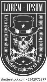 Crossbone skull with hat emblem patch vector illustration
