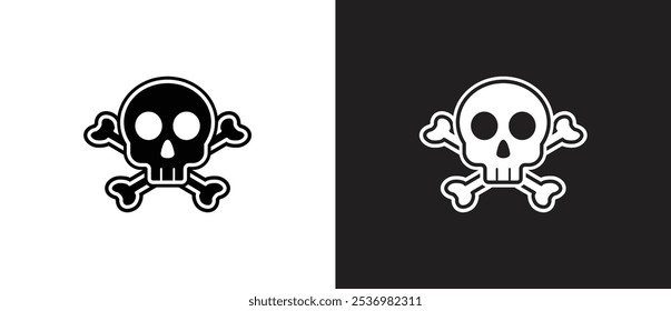 Crossbones dangerous and skull icon. Biohazard, Toxic, Danger warning icon, Crossbones and Skull vector icon flat.  Crossbones icon vector illustration in black and white background. 