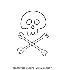 Crossbones, deadly skull, danger or poison, vector icon in the style of simple doodles