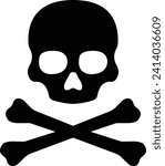 Crossbones or death skull, danger or poison flat vector icon . Skull and bones, a mark of the danger warning, isolated on transparent background. used for mobile, app, logo design, web sites or UI.