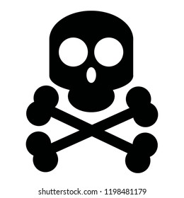 Crossbones death skull, danger or poison flat vector icon for apps and websites