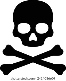 Crossbones or death skull, danger or poison flat vector icon . Skull and bones, a mark of the danger warning, isolated on transparent background. used for mobile, app, logo design, web sites or UI.