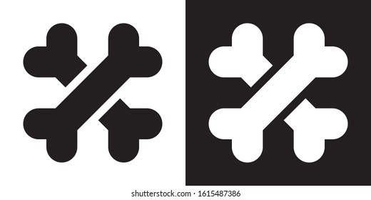 Crossbones. Glyph Icon in White and Black Version.