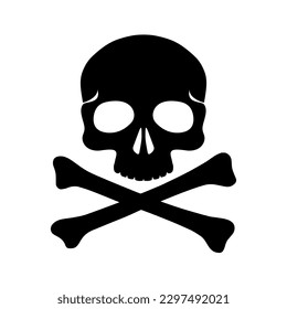 Crossbones, human skull, danger or poison flat vector icon for apps and websites