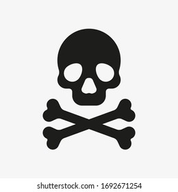 Crossbones icon. Death symbol. Black vector illustration of skull and bones isolated on white background. Poison symbol vector.