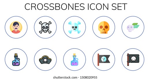 crossbones icon set. 10 flat crossbones icons.  Simple modern icons about  - fear, poison, skull, pirates, pirate flag, jolly roger