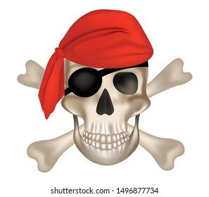 Crossbones pirate skull with red hat. vector