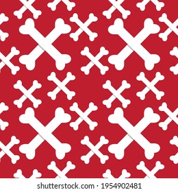 Crossbones seamless pattern design template. Vector stock illustration. Red and white color theme