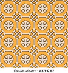Crossbones shape with outline vector stock illustration. Seamless pattern design template. Orange and Beige color theme