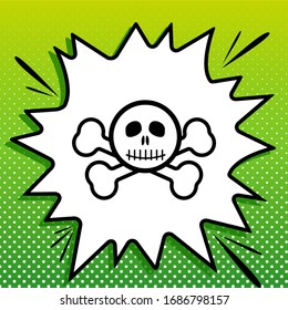 Crossbones sign. Black Icon on white popart Splash at green background with white spots. Illustration.