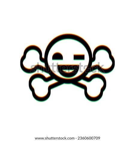 Crossbones sign. Black Icon with vertical effect of color edge aberration at white background. Illustration.