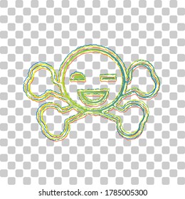 Crossbones sign. Blue to green gradient Icon with Four Roughen Contours on stylish transparent Background. Illustration.