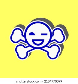 Crossbones sign. Blue Icon with white stroke in 3d at yellow Background. Illustration.