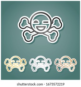 Crossbones sign. Set of metallic Icons with gray, gold, silver and bronze gradient with white contour and shadow at viridan background. Illustration.