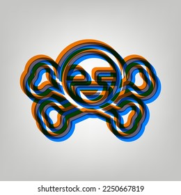 Crossbones sign. Stroked Icon in orange, azure and old lavender Colors at gray Background. Illustration.