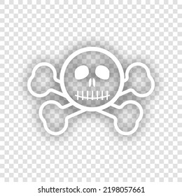 Crossbones sign. White Icon with dropped natural gray Shadow at transparent Background. Illustration.