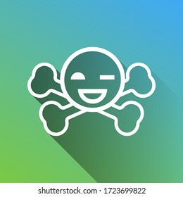 Signo de cruces. Icono blanco con una sombra sin límites en gris sobre fondo verde a azul.  Ilustración.