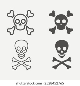 Crossbones, skeleton, skull icon vector collection isolated on white background. Death, danger logo, symbol, sign. Pirate symbol. Vector graphic. 