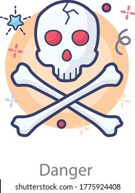 Crossbones with skull, danger symbol in flat editable style 