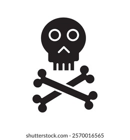 Crossbones skull icon black and white vector outline sign