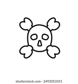 Crossbones skull icon outline collection in black and on white background