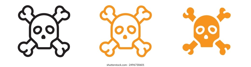 Crossbones Skull Icon Set Danger and Warning Illustrations for Safety and Halloween