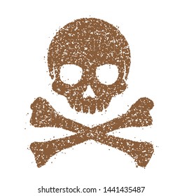 Crossbones skull mark flat vector illustration ( danger / warning) / grunge texture