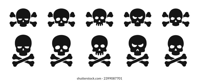 Crossbones and Skull vector icon set. Crossbones icons. Skull icon set.